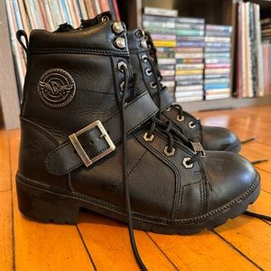 Men's Milwaukee Motorcycle Riding Boot black leather buckle zipper size 7 1/2